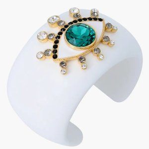 Kurt Geiger White Cuff Bracelet with Teal and Gold Eye Accent